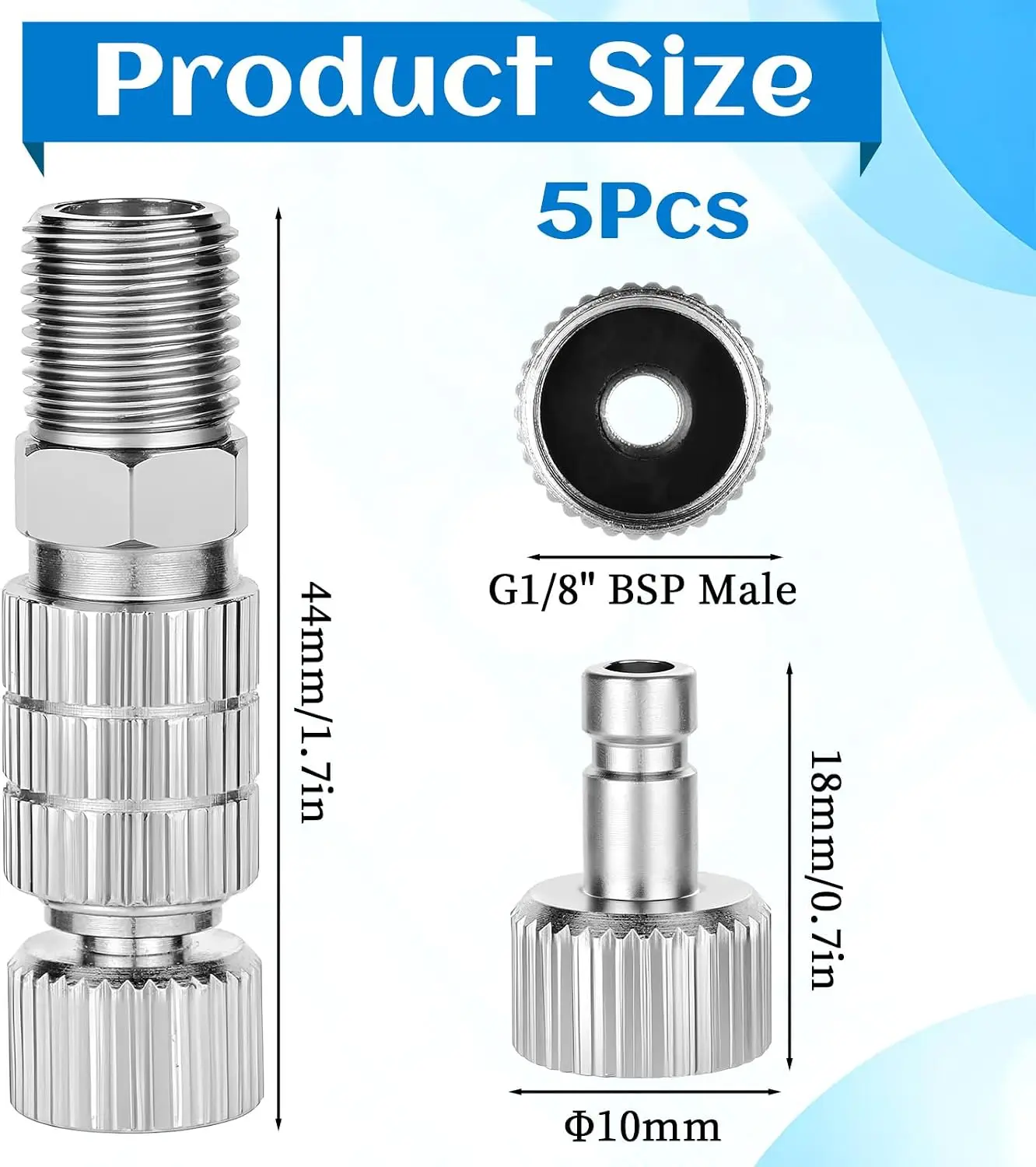 Airbrush adapter 5-piece set, 1/8 inch female connector and male adapter control valve for air compressor and airbrush hose