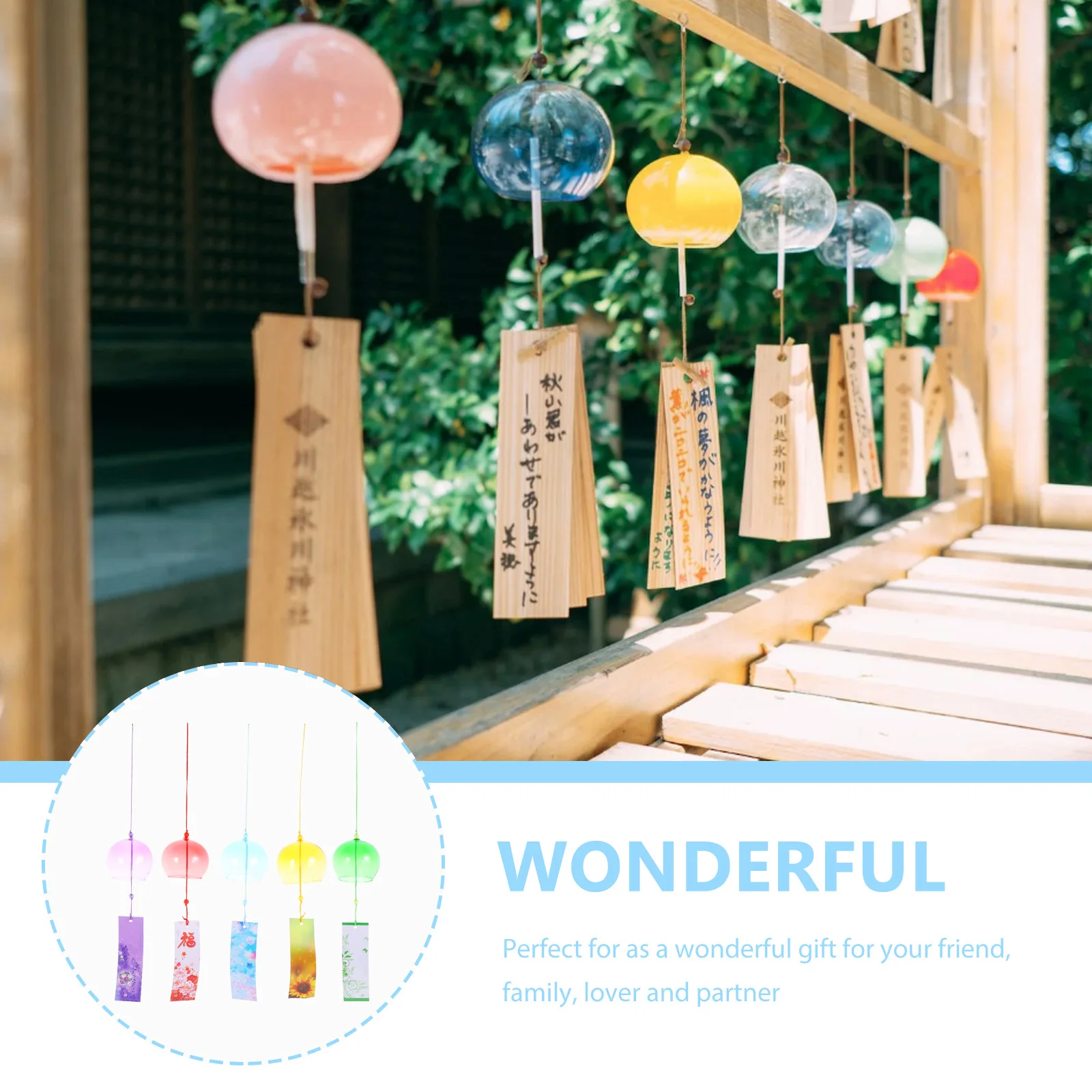 

5Pcs Japanese Sakura Glass Wind Chime Stained Glass Wind Chimes Class Style Hanging Patio Pendants Corridor Room window ornament