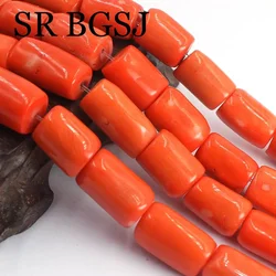 10-12mm Wholesale Genuine Orange Natural Coral Drum Column Loose Charm Beads For Diy Jewelry Findings