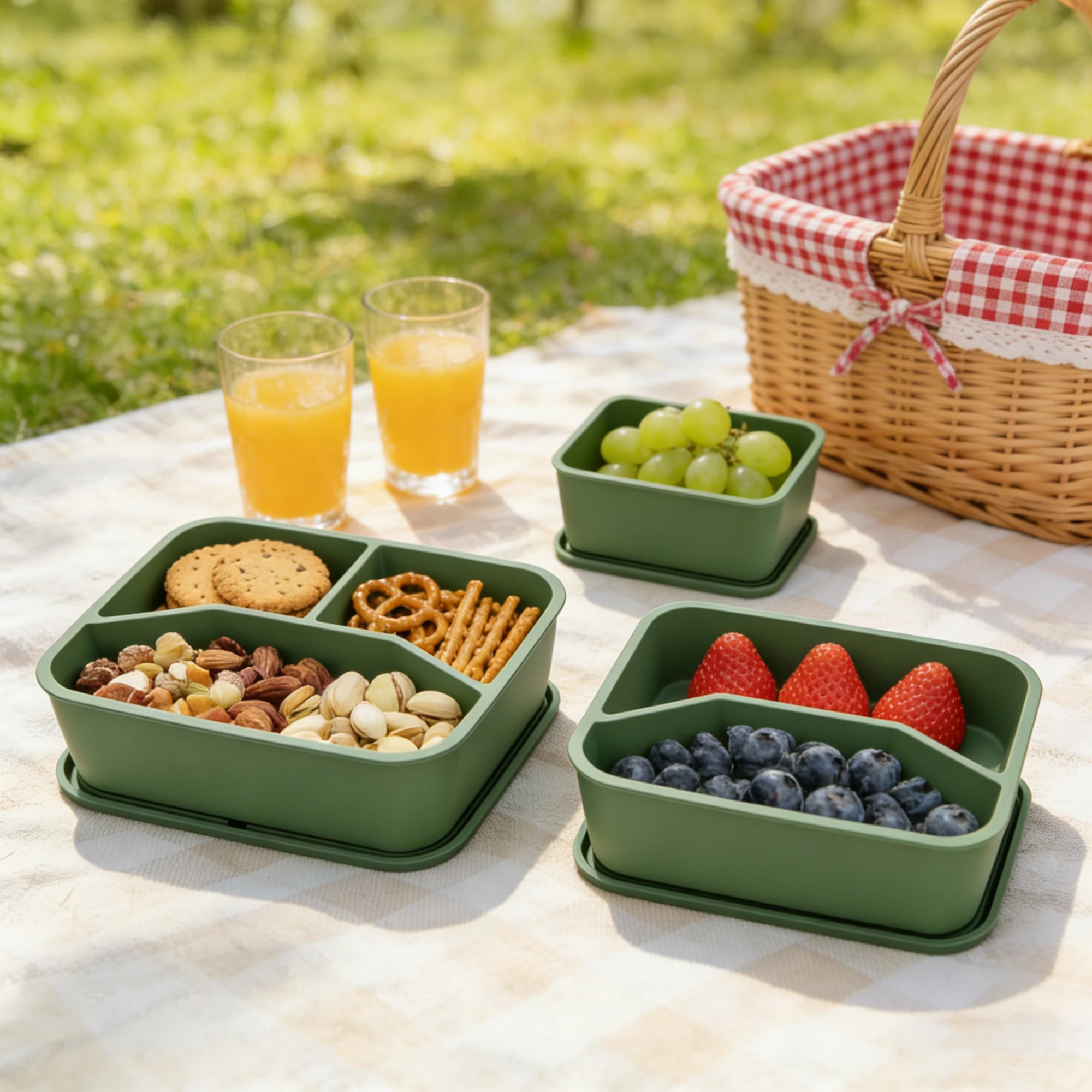 Silicone Food Storage Box 3/2/1 Compartment Multi-purpose Lunch Box Large Capacity Suitable For Travel Picnic And Home Use