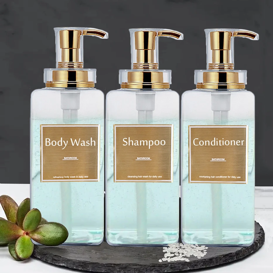 Gold Pump Soap Liquid Dispenser Bottle Plastic Shampoo Conditioner Body Wash Lotion Container Shower Wall Decoration Bottles