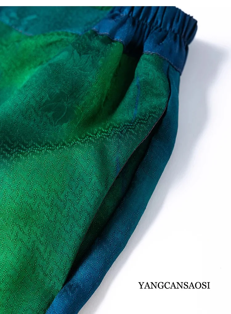 Limited Edition High-end 24MM 100% Natural Mulberry Silk Jacquard Satin Fragrant Cloud Yarn Retro Casual Women's Wide Leg Pants