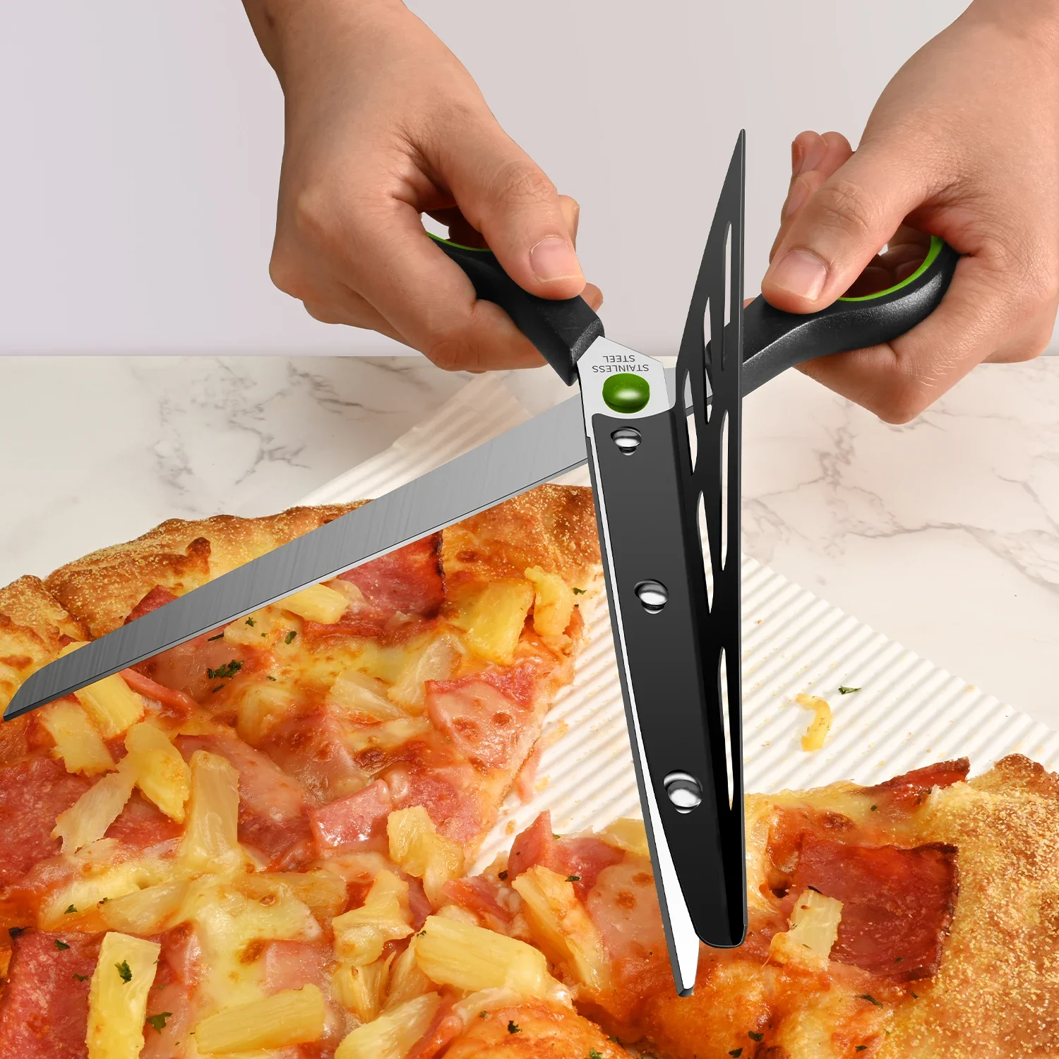مقص مجرفة بيتزا من الفولاذ المقاوم للصدأ قابل للفصل ، مقص طعام 2 في 1 ، مقص خبز مطبخ ، منزلي