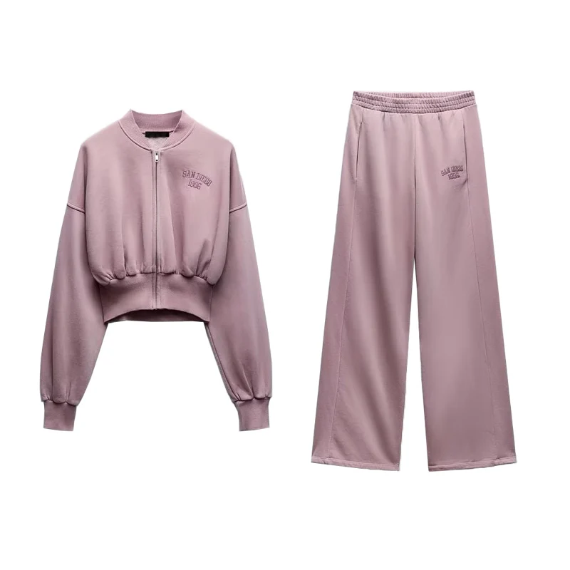 

Spring New round Ne Long Sve ort Sweatirt Embroidered Wa Effect Slow Running Pants Faionable Women's Set 2025