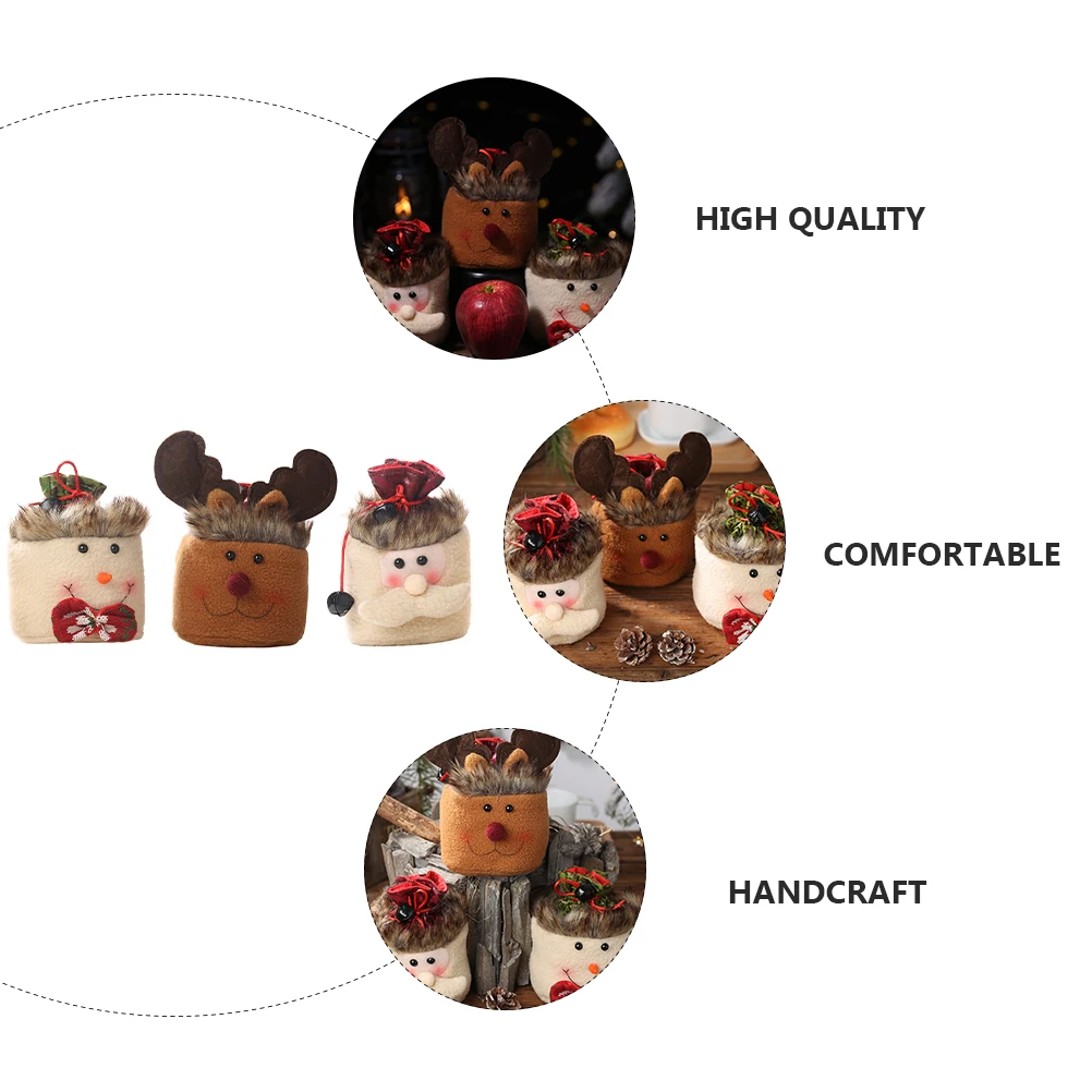 

3 pcs Cartoon Christmas Candy Storage Pouch Portable Gift Bag For Sweets Xmas Decorations Cloth Storage Bags Reusable