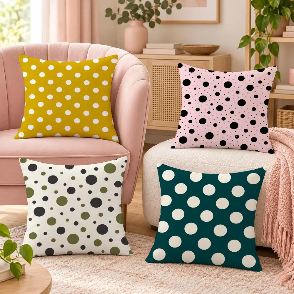 Retro Polka Dot Colorful Decor Cushion Cover Pillow Case Organic Short Plush Cushion Covers Washable Wrinkle-Resistant