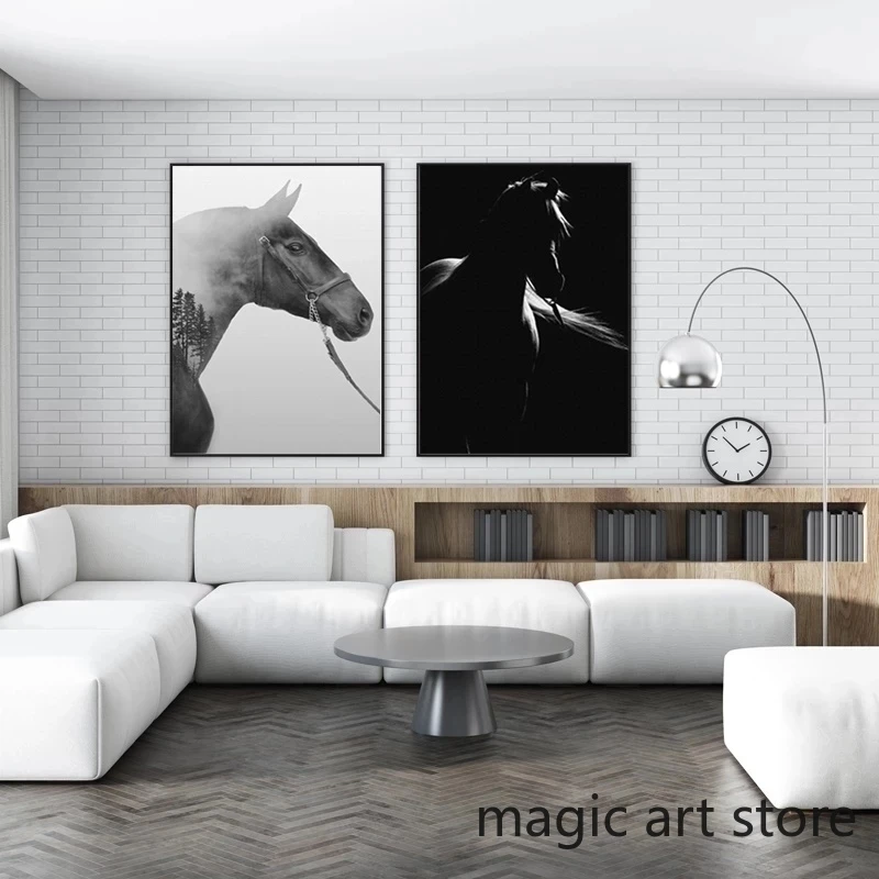 Animal Steed Black White Running Horse Tiger Leopard Lion Art Poster Canvas Painting Wall Prints Picture Room Home Decor Cuadros