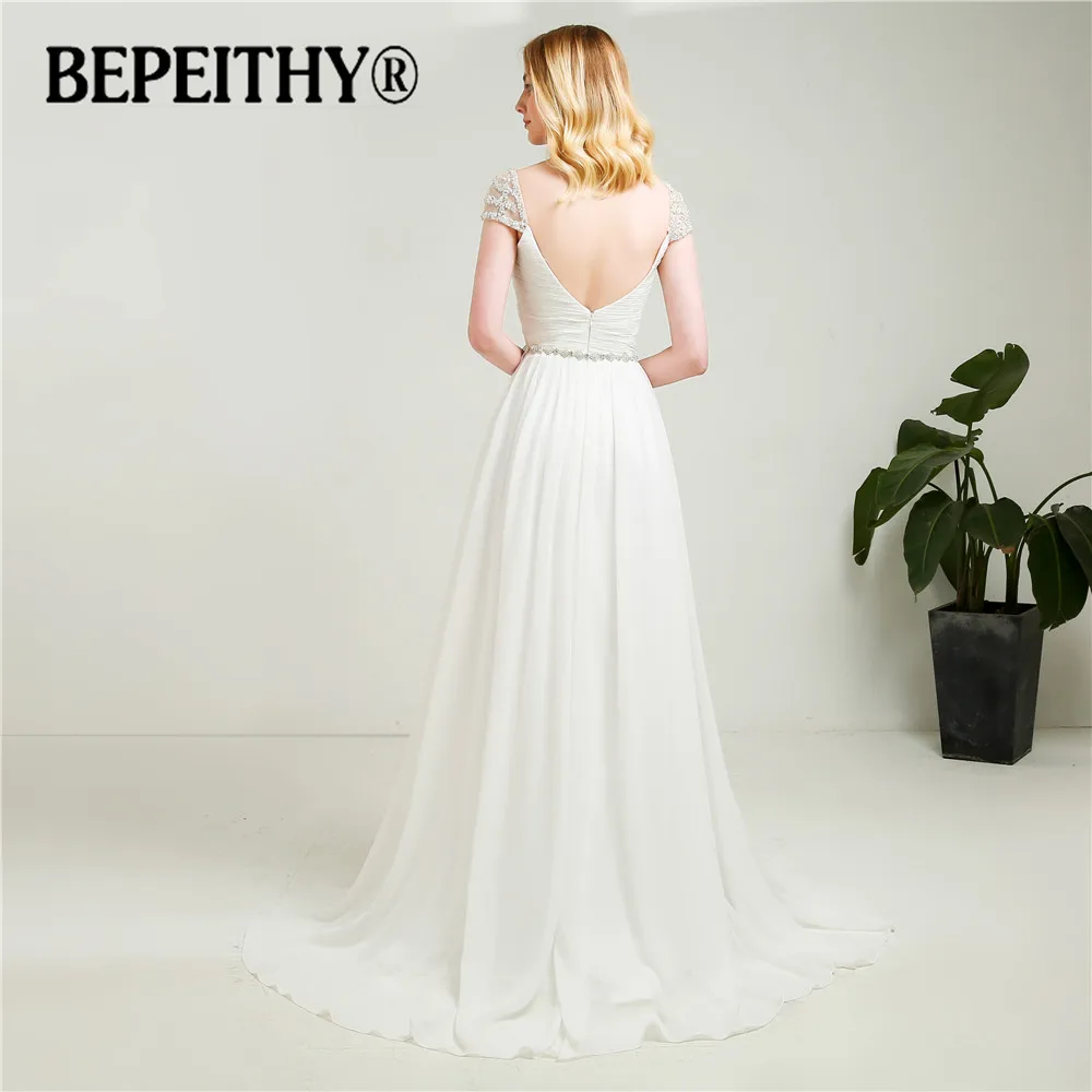 BEPEITHY Customized Vestido De Novia Cap Sleeves Chiffon Wedding Dress For Women Vintage Beach Bridal Gowns Simple Wedding Dress