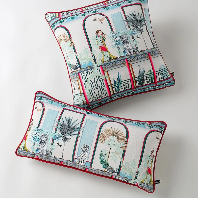 Chinese Pillows Retro Tiger Cushion Case Luxury Decorative Pillow Cover For Sofa Chair Home Decorations