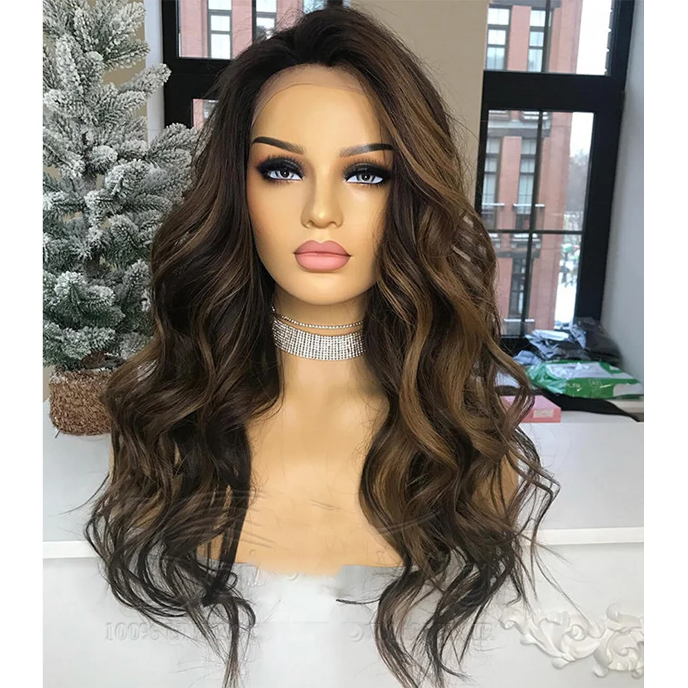 Soft Long HIghlight Glueless Brown 28'' Body Wave 5x5 Silk Base Jewish Human Hair Wig Baby Hair HD Lace European Hair Preplucked