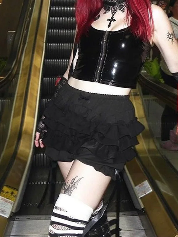 AltGoth モールゴスホットスイートショーツ女性美的 Y2k E-girl かわいい甘いフェアリーコアグランジレース弓パッチワークハイウエストショーツ