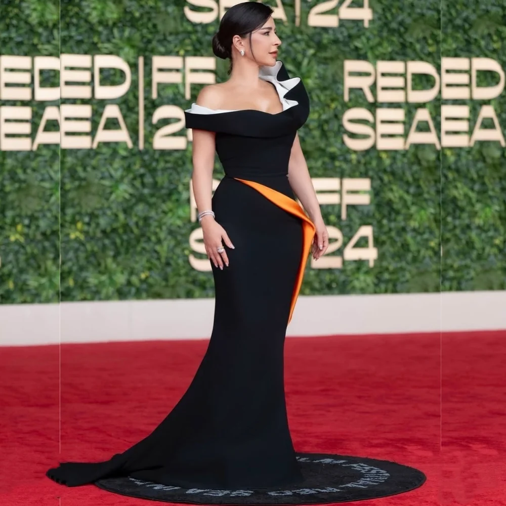 

Customized Intricate Matching Jersey Pleat Trumpet Off-the-shoulder Long Dresses Bespoke Occasion Simple