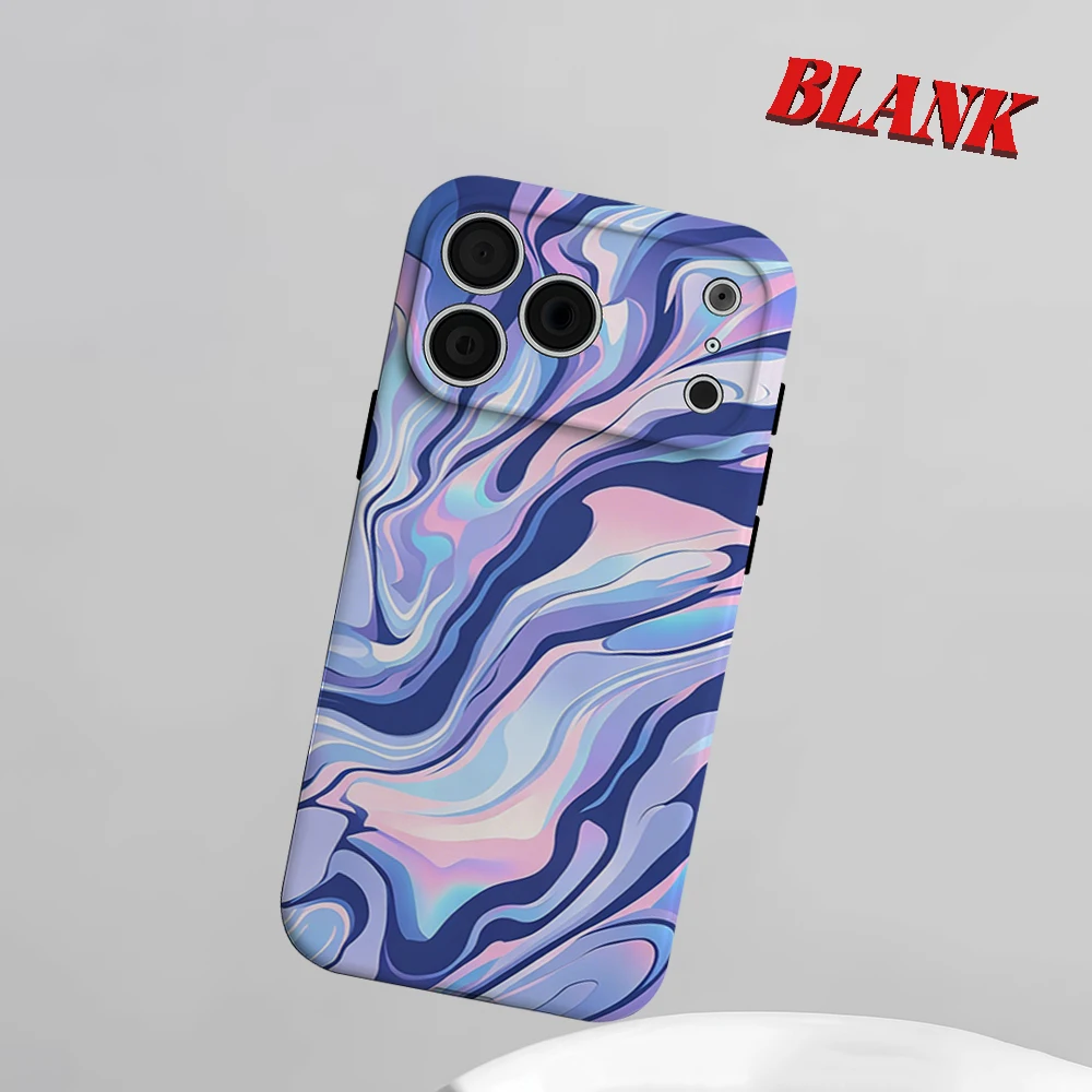 

Holographic Blue Swirl 2-in-1 Phone Case For iPhone 17 16 15 14 13 Pro Max Air 16e INS Flower Hard PC Bumper Cover Coque