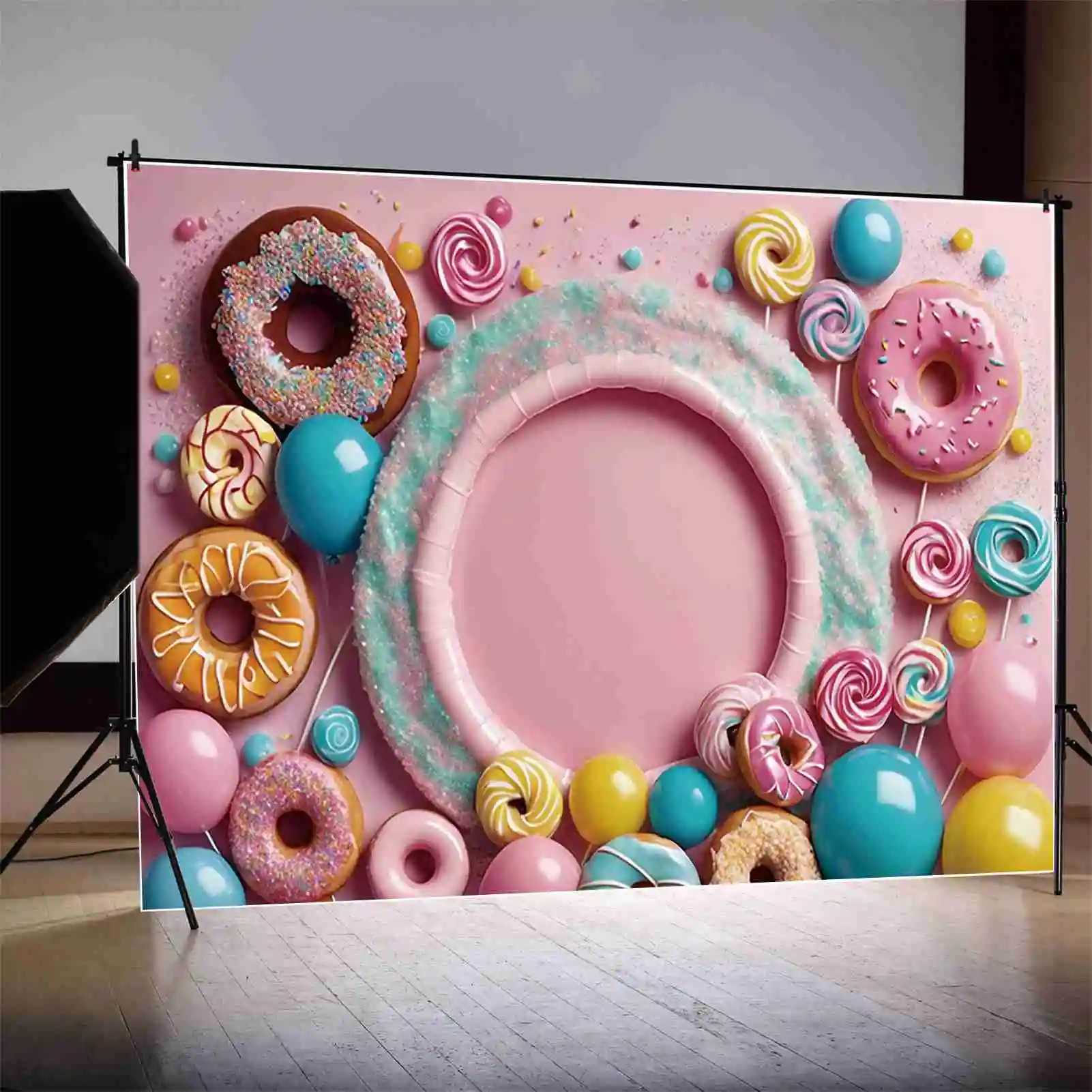 MOON.QG colorato ciambella compleanno sfondi bambini Dessert lecca-lecca palloncino sfondo personalizzato puntelli fotografia festa