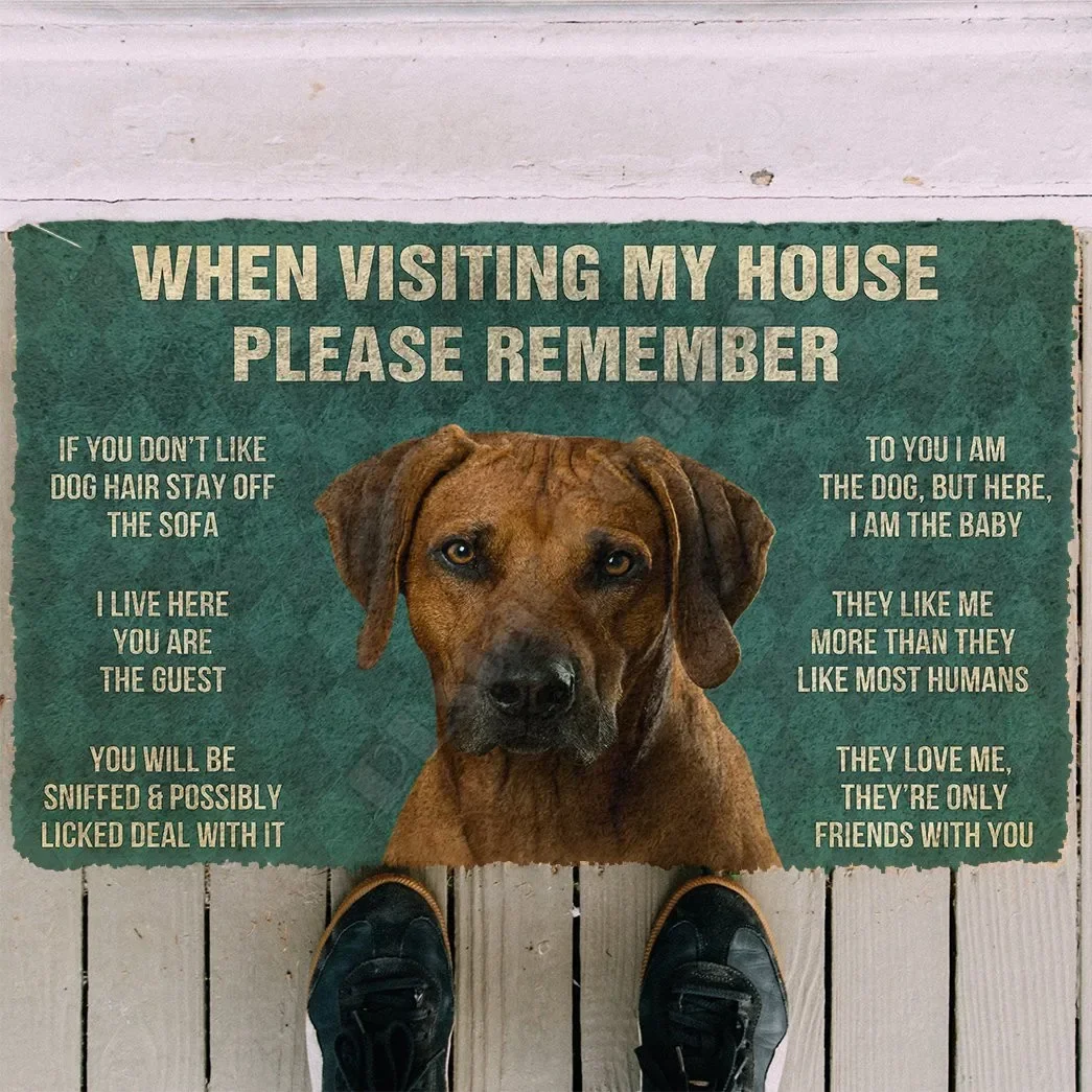 3D Please Remember Rhodesian Ridgeback Dogs House Rules Doormat Non Slip Door Floor Mats Decor Porch Doormat