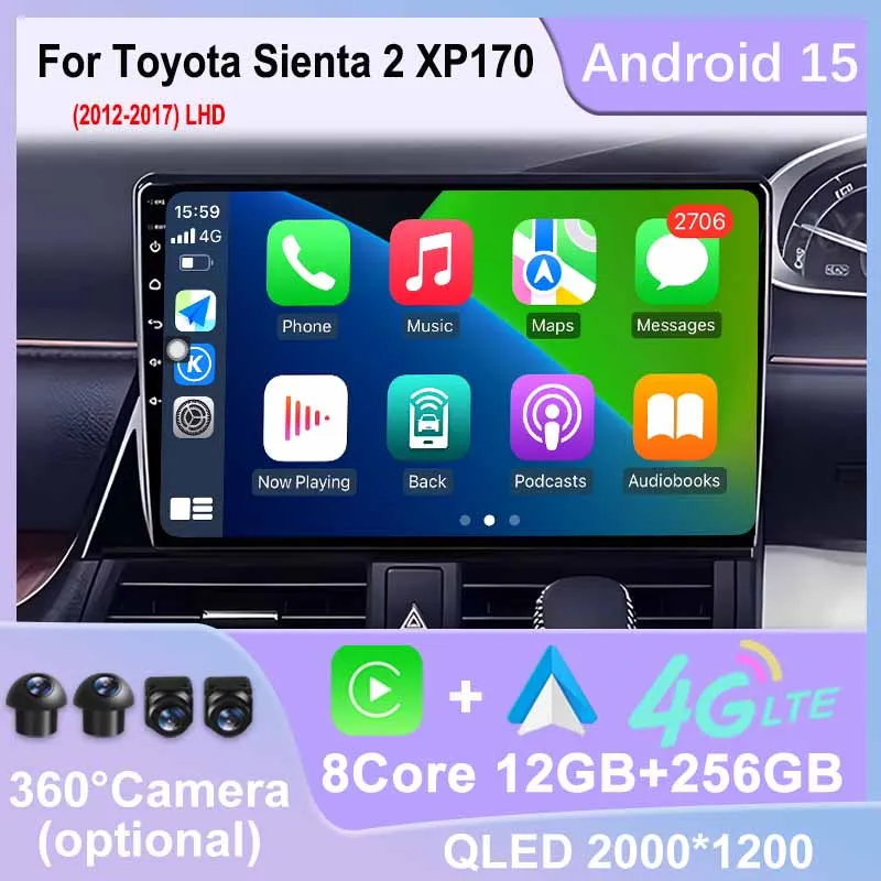 

For Toyota Sienta 2 XP170 LHD 2015 - 2022 Android 15 Car Radio Multimedia Player Stereo GPS Navigation Carplay QLED Screen Auto