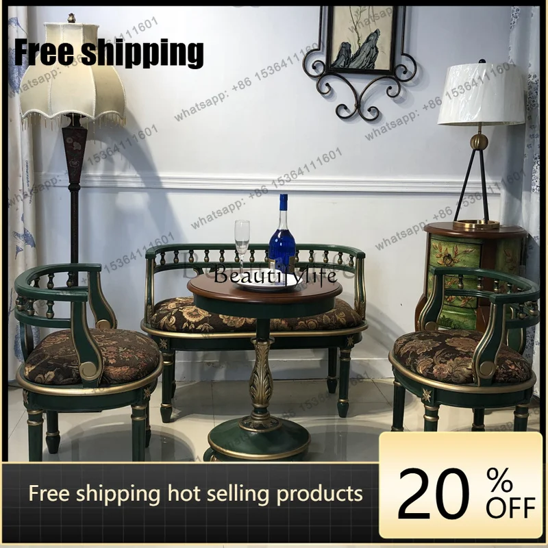 Factory Direct American Retro Balcony Leisure Chair Table And Chair Combination Three-piece Set Single Sofa Chair