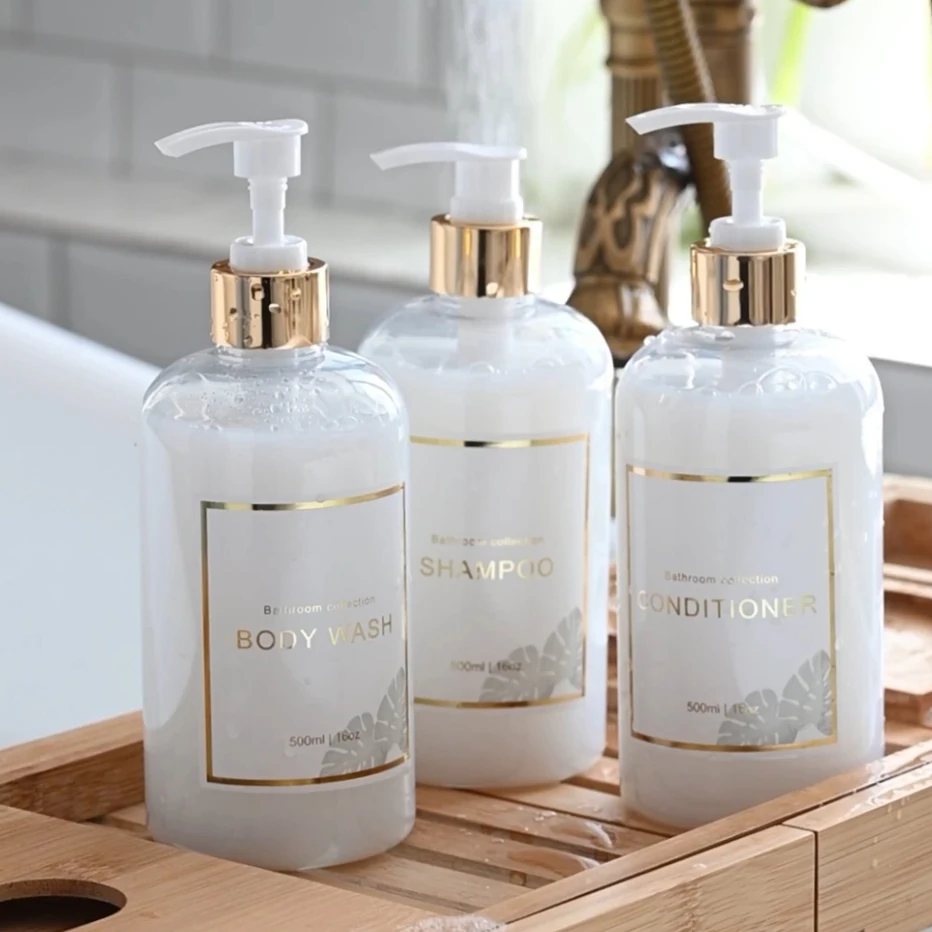 3pcs500ml Bathroom Dispensers Shampoo and Conditioner Dispenser Bottles Refillable Lotion Press Type Bottle Bathroom Accessories