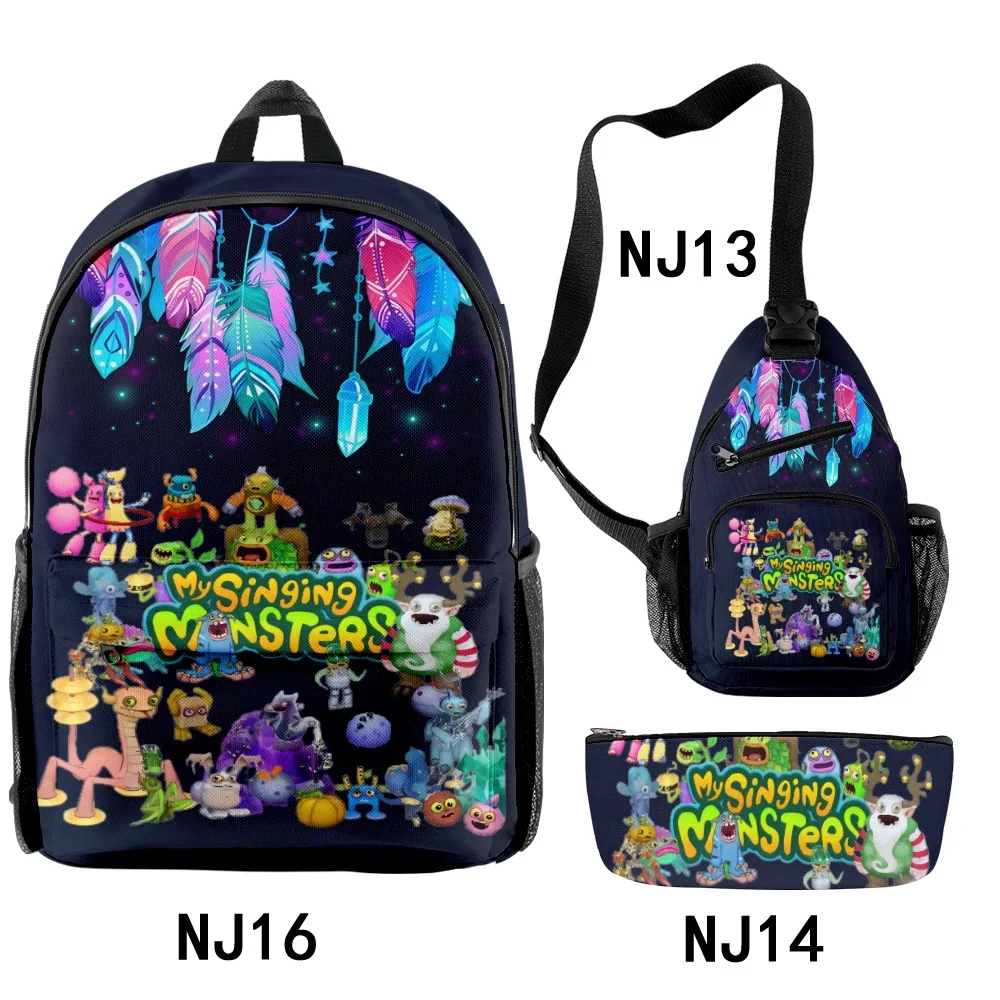 Hip Hop Popular Novelty my singsing monsters 3D Printed 3pcs/Set pupil School Bags Travel Laptop Backpack Chest Bag Pencil Case