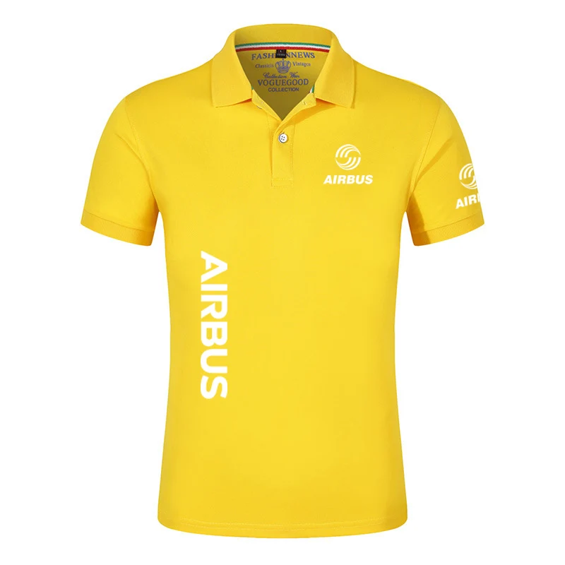 2024 New Solid Color Men AIRBUS AVIATION Flight Lapel  Polo Shirt Bare Stand Collar T-shirt European Loose Short Sleeves Tops