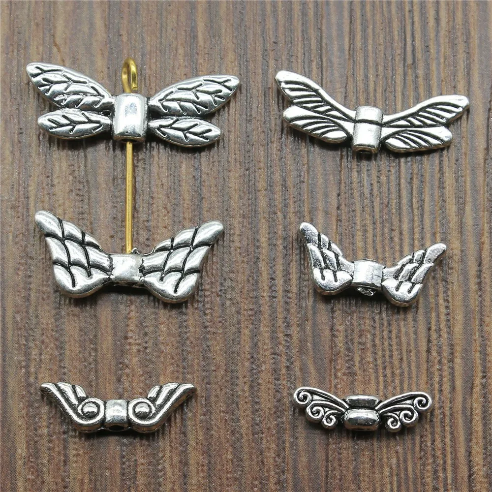 20pcs Small Hole Beads Wing Charms Antique Silver Color Small Hole Beads Wing Charm Jewelry Accessories