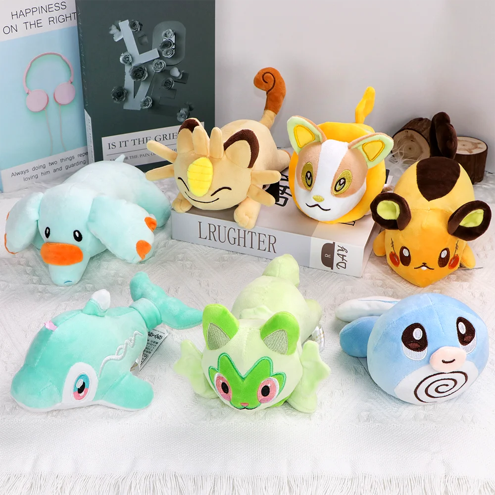 Sleepping Pokemon Oshawott Stuffed Plush Dolls Meowth Poliwag Cyndaquil Bulbasaur Finizen Cute Cartoon Anime Peluche Toys Gift