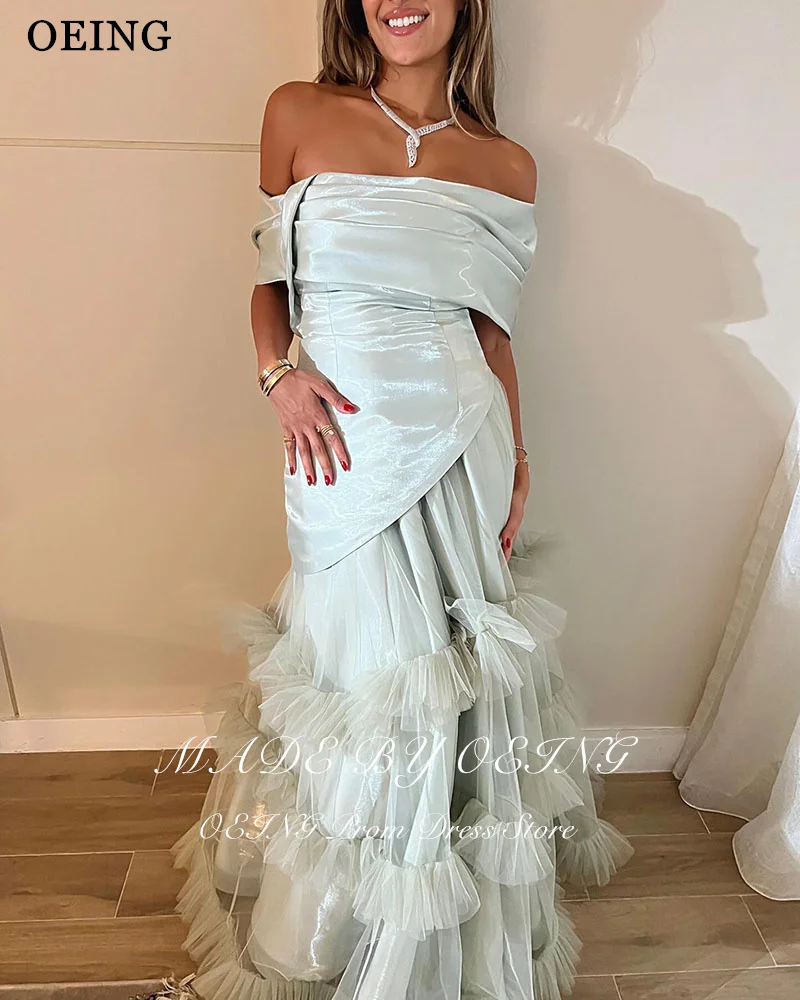 OEING Green Mermaid Elegant Prom Dresses Sweetheart Sleeveless Satin Floor Length Party Gowns Dress With Tulle Customized