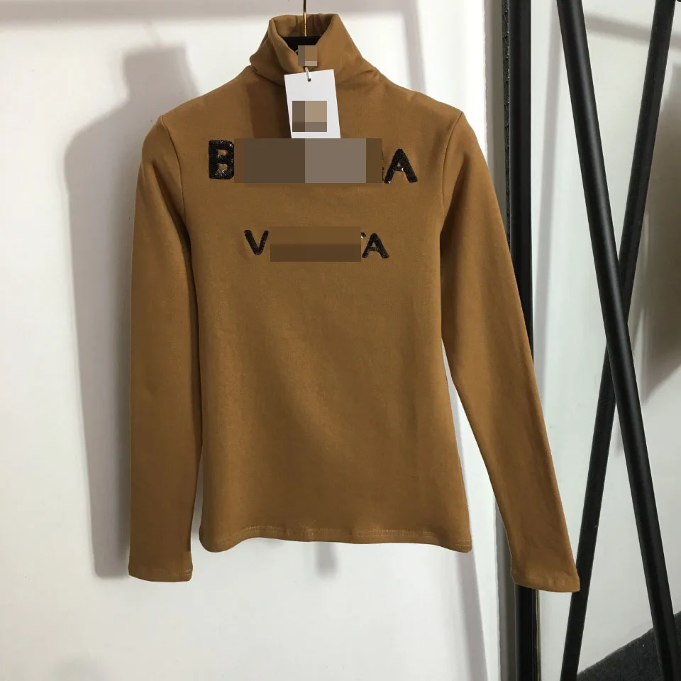 

South Oil, новая футболка с высоким воротником и вышитыми буквами, теплый тонкий бархатный топ для женщин, повседневный хлопковый топ