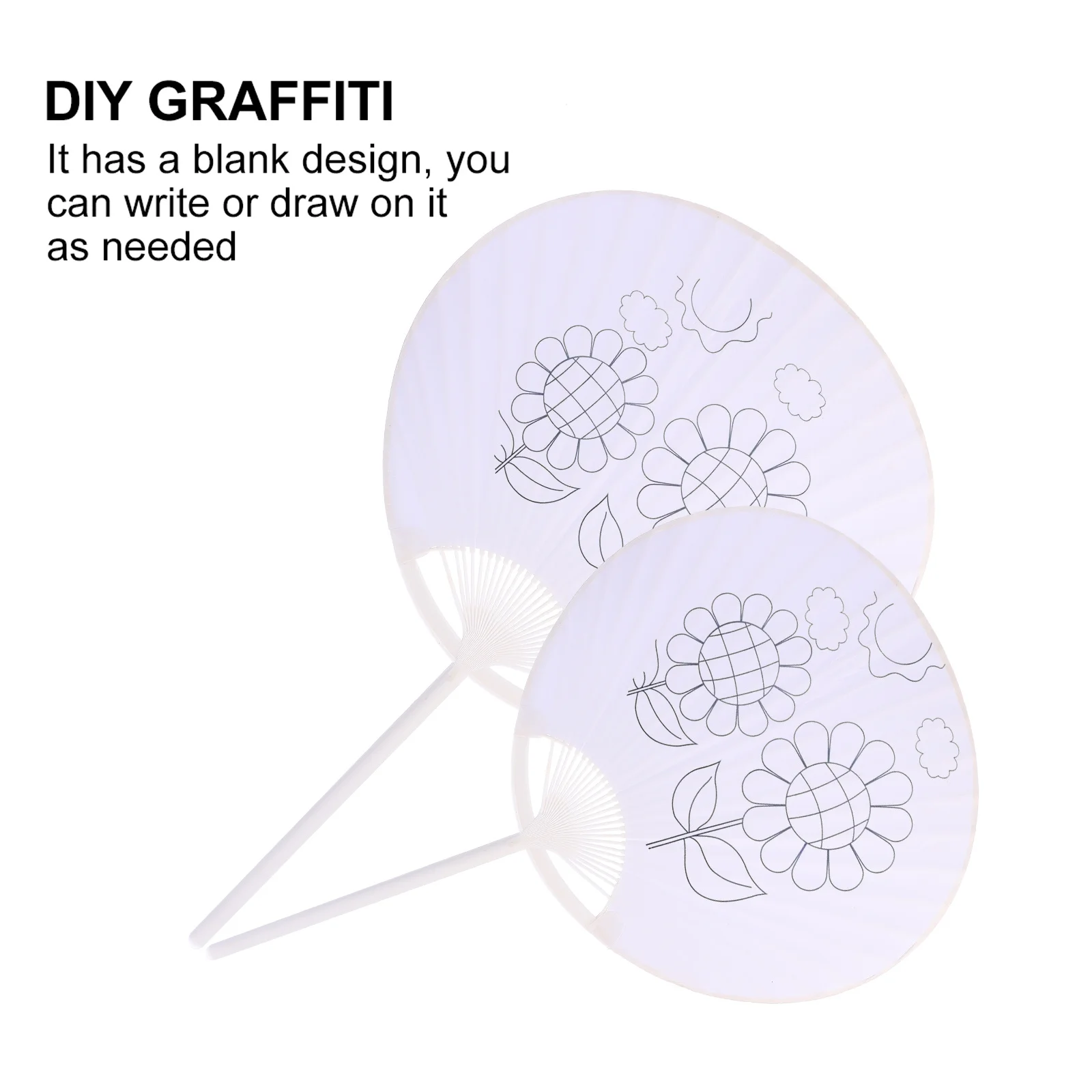 

8Pcs Blank Paper Fans White Round DIY Painting Hand Fan Drawing Kids Graffiti Educational Art Material Family School