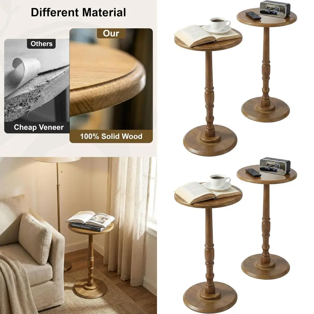 

Компактные круглые приставные столики (комплект из 2 шт.), журнальные столики из массива дерева для гостиной и спальни, подходят для небольших помещений и углов
