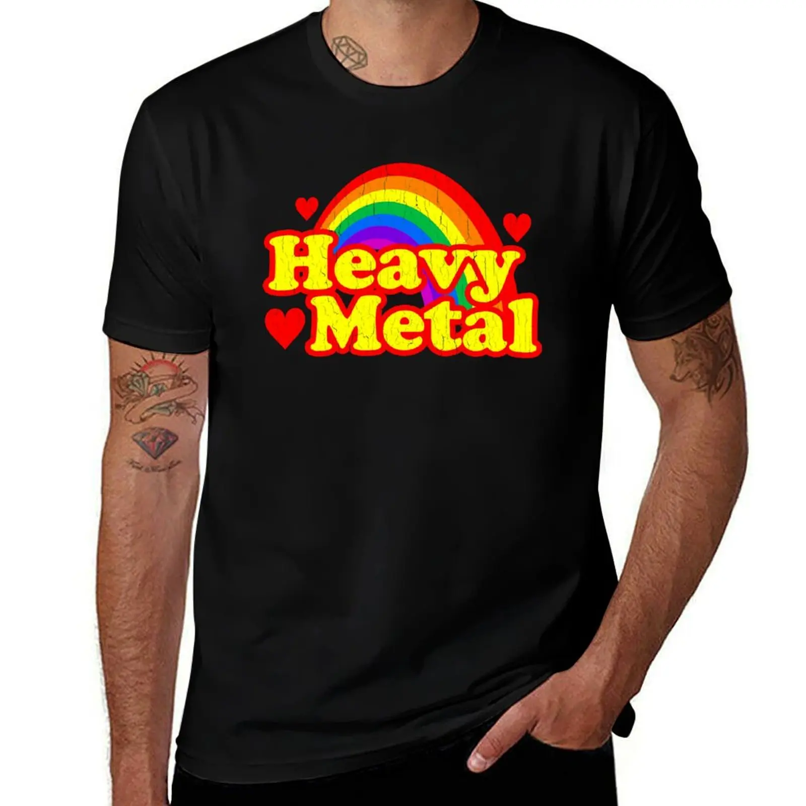 

Funny Heavy Metal Rainbow T-Shirt rapper graphic tees plain Men's cotton t-shirt
