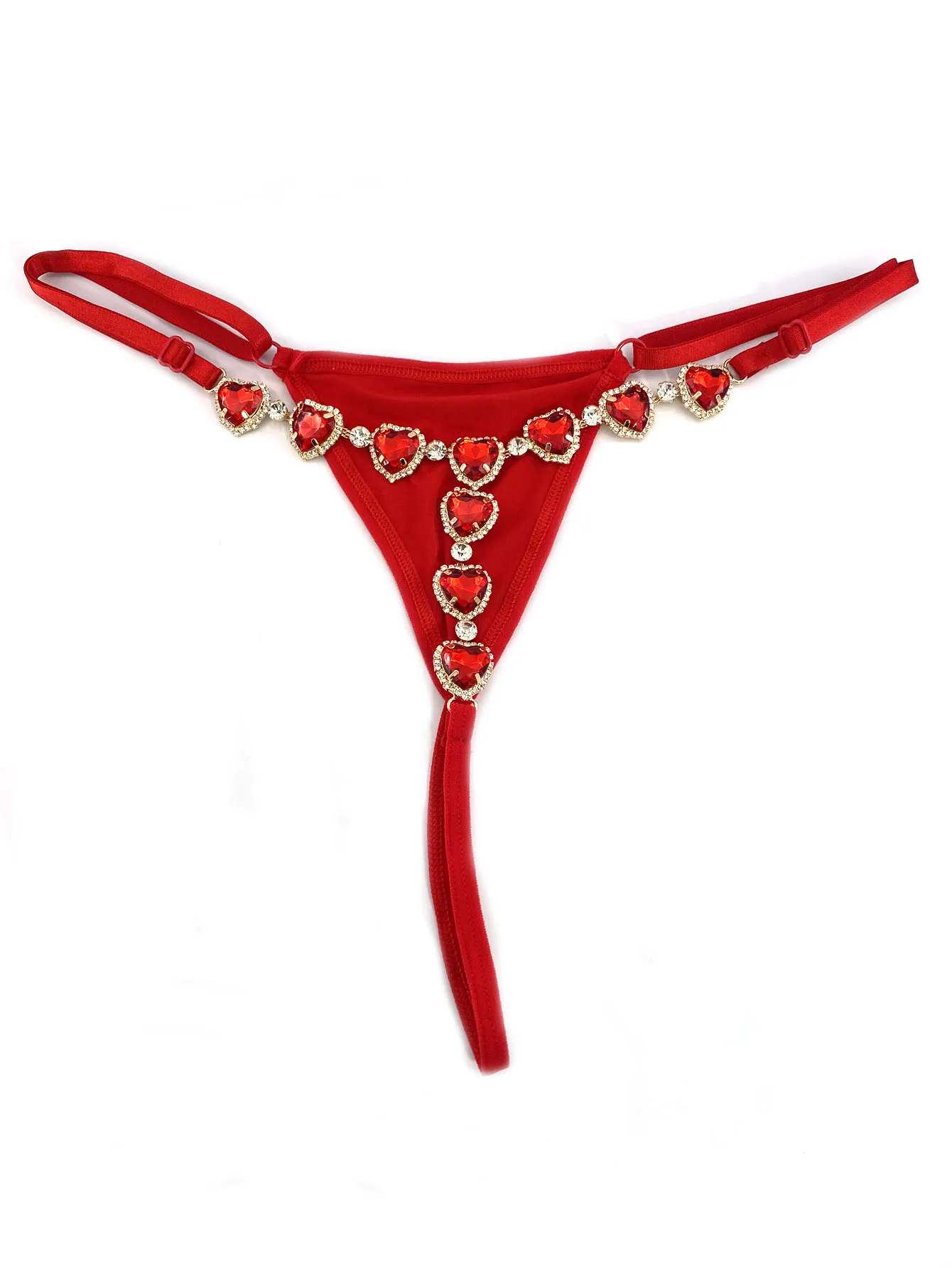 1 Piece Of Love Red Bikini Thong With Rhinestone Inlaid Women\'s Body Chain Summer Fun Beach Swimming