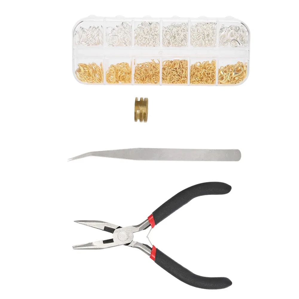 

Полный набор серебряных и золотых цветов, комплект колец для прыжков, прямые плоскогубцы, ювелирные изделия из цинкового сплава, изготовление застежек-лобстеров