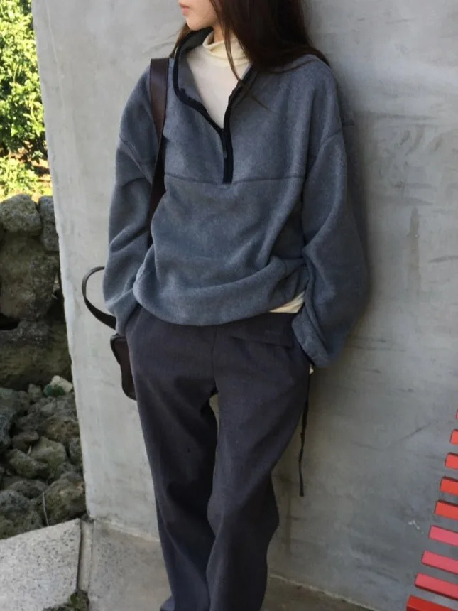 Solto oversized Fce pulôver com capuz feminino cor ocular nova chegada outono inverno Dstring f zíper gola suor...