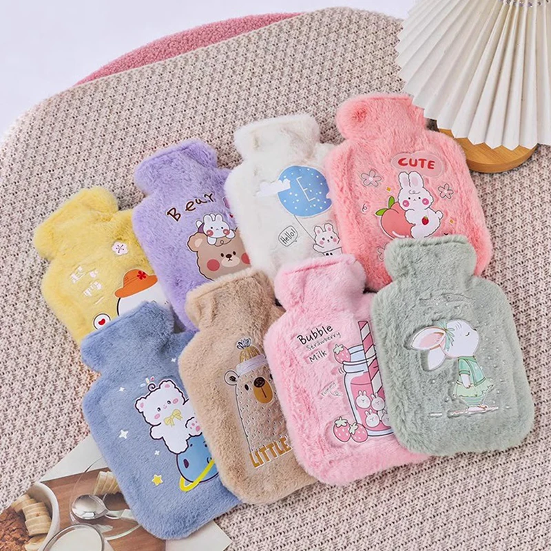 Botella de agua caliente suave de 500ML, calentador de manos para invierno, bonita botella de agua Kawaii para niñas, botellas cálidas portátiles para cama de mano y cintura