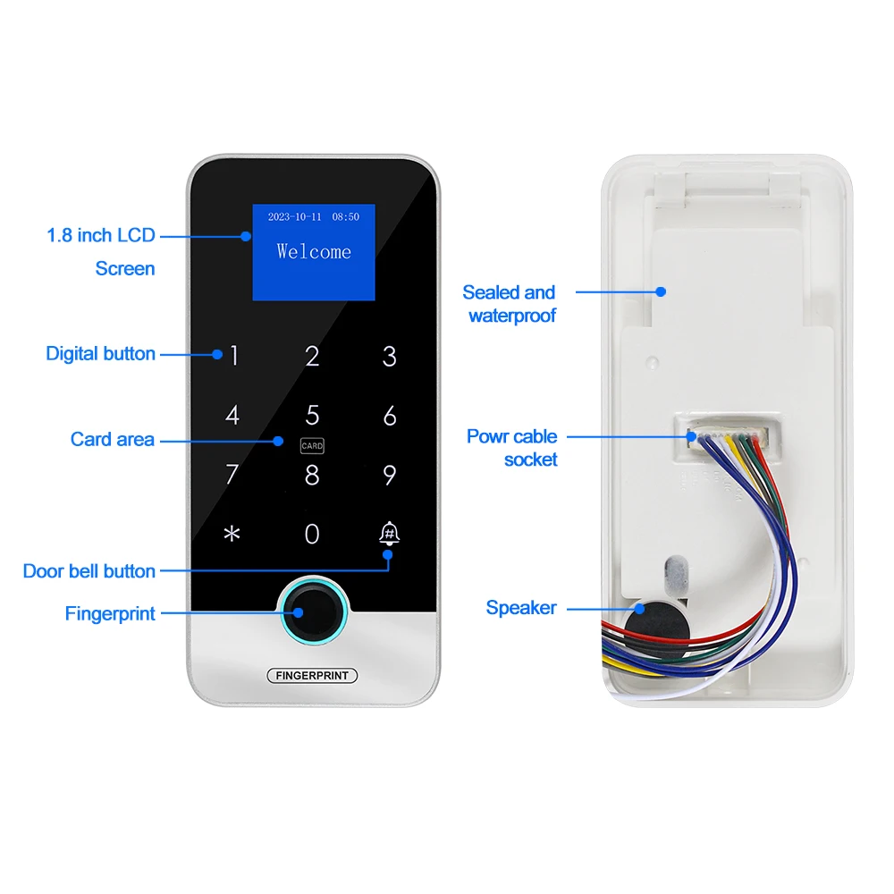 OBO Hands Standalone Fingerprint Access Controller Bluetooth Tuya APP 13.56MHz RFID Control Keypad Touch Door Opener Waterproof