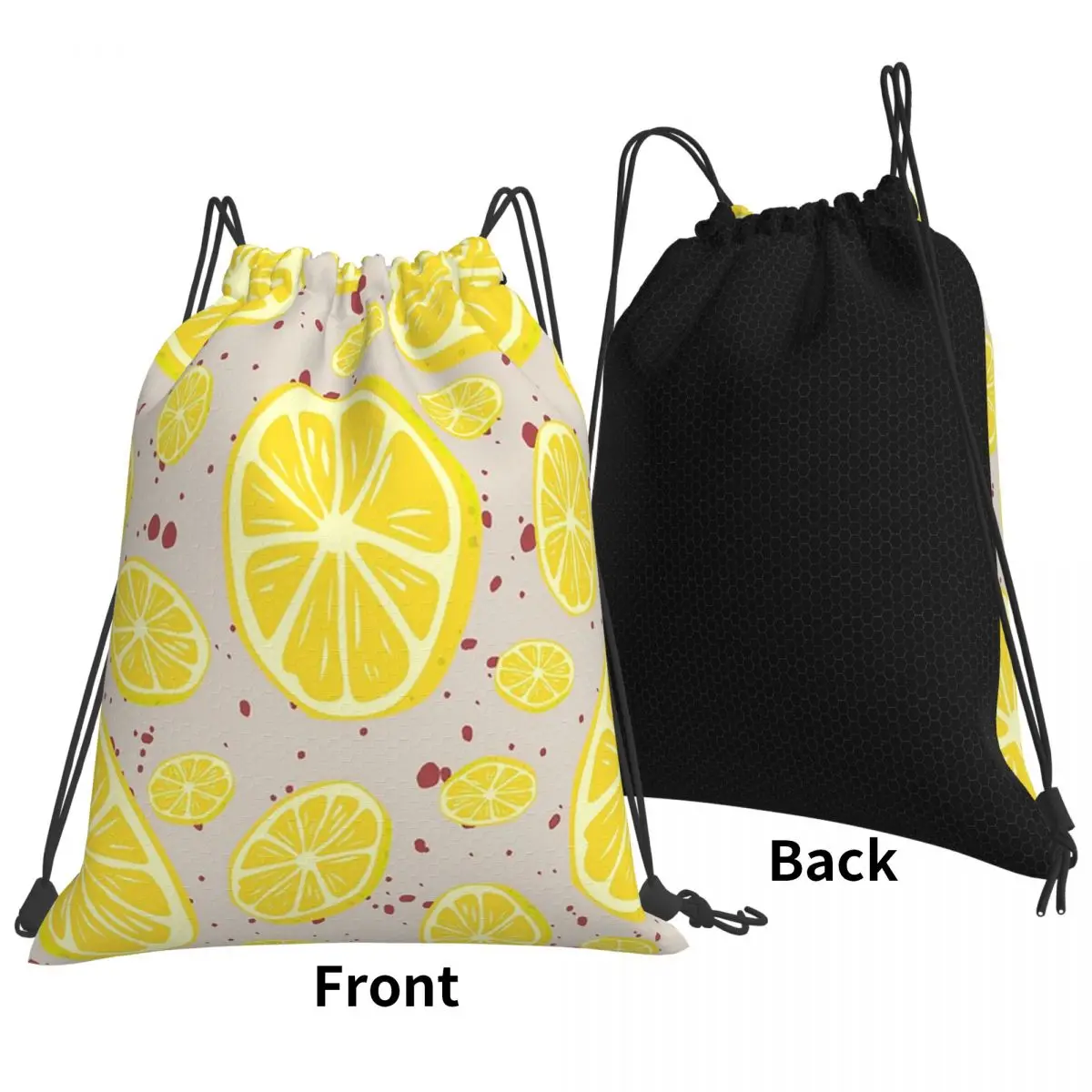 

Summer Lemon Slice Pattern Beige Backpacks Casual Drawstring Bags Storage Bag Book Bags for Man Woman Students