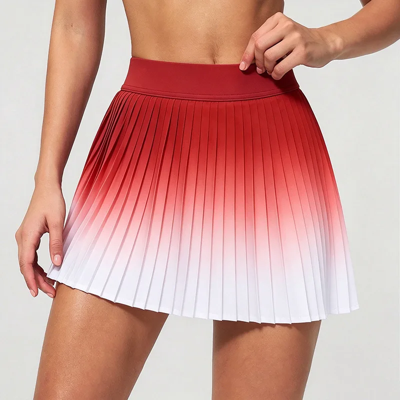 Women Gradient Pleated Tennis Skirt High Waist Athletic Skort Built‑in Shorts Quick Dry Workout Golf Skirts Sport Mini Skirts