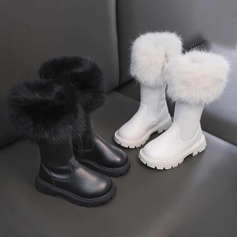 

Kids Faux Fur Boots for Girls 2025 New Winter Kids Lightweight Warm Boots Non-slip Easy on-off Christmas Party Boots Girl Age5-8