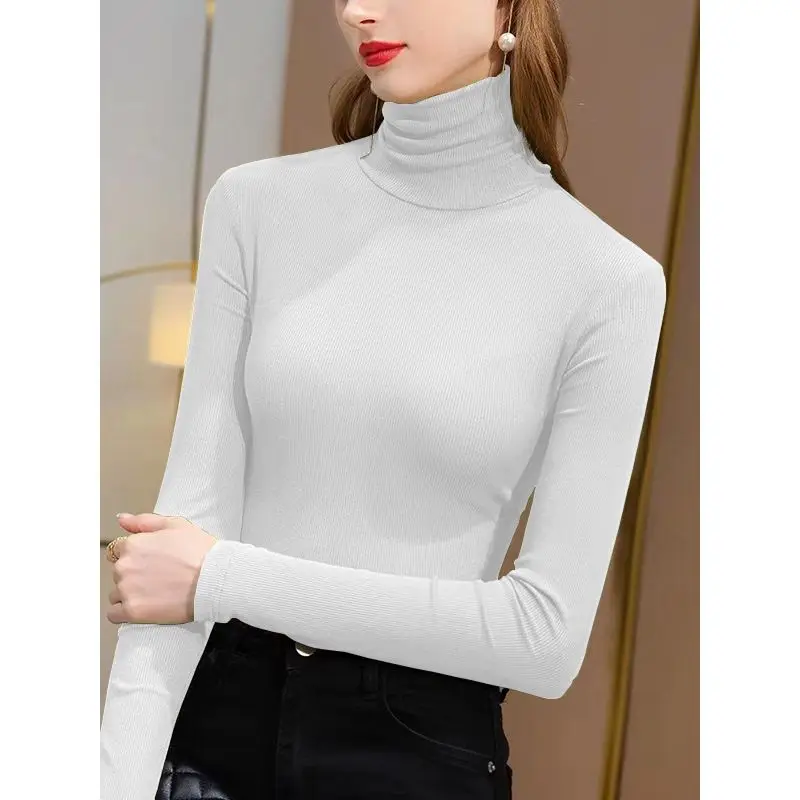 

2023 New Women Bottoming T-shirt Autumn Winter Mock Neck Slim Tee Shirt Solid Basic All Matching SolidTops Undershirt T435