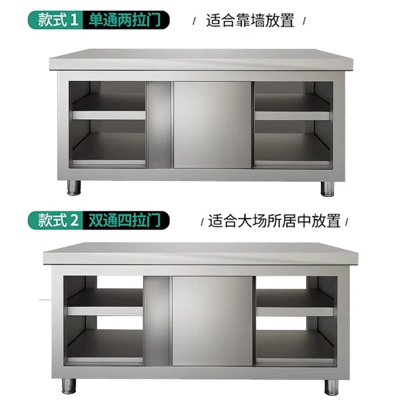 Stainless Steel Workbench, Commercial Kitchen With Sliding Door, Vegetable Cutting Operation, Loading Table, Storage Table