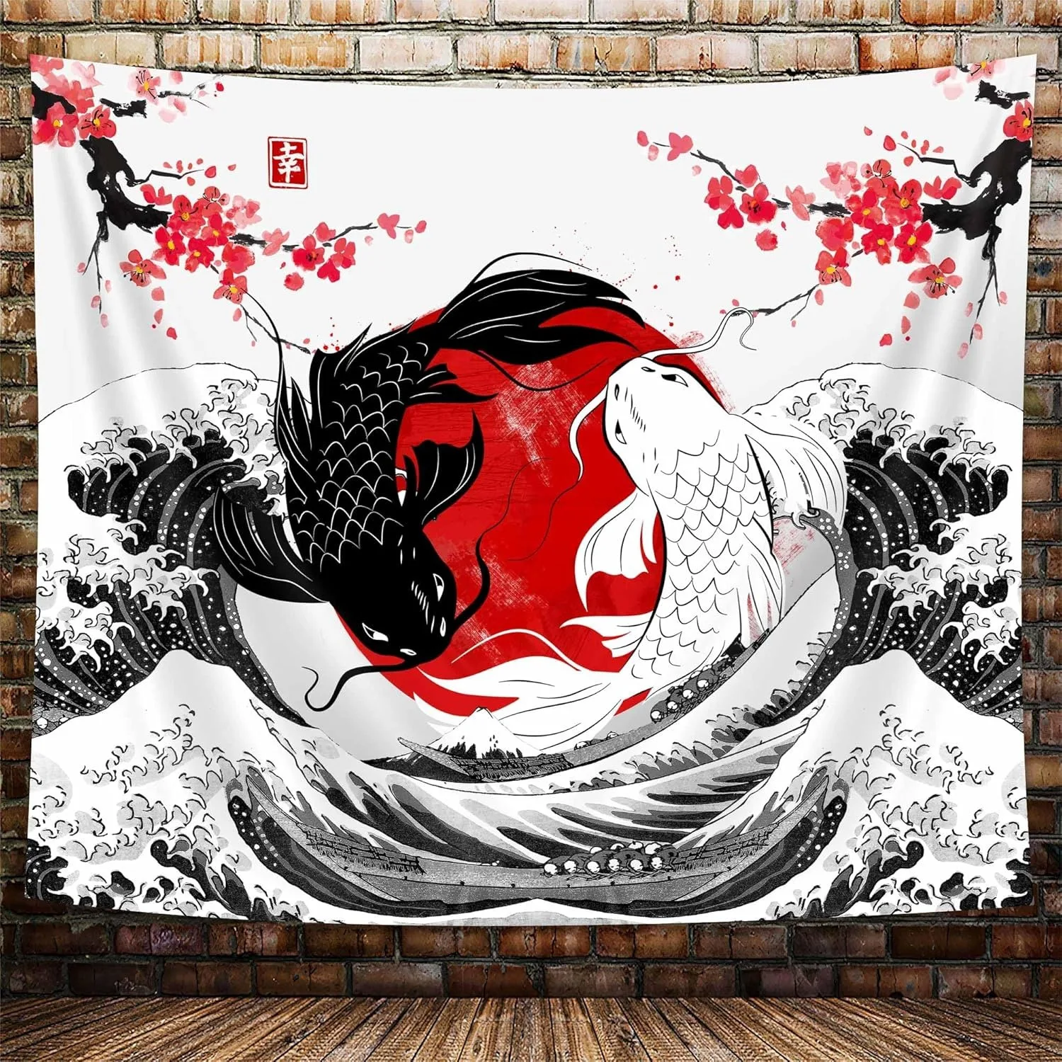 1 Piece Yin Yang Koi Tapestry - Polyester Wall Hanging, Machine Washable, Suitable for Bedroom Living Room Decoration