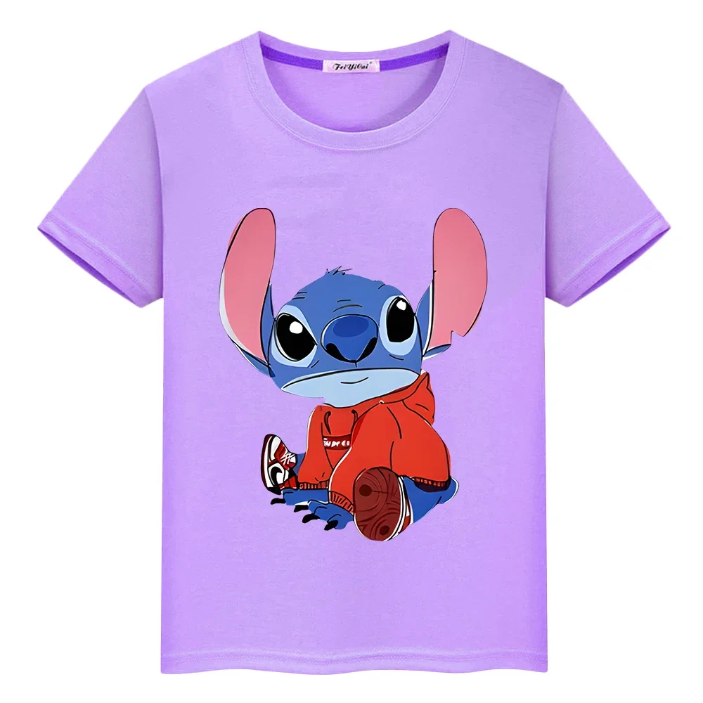 Stitch Disney t shirt for kids boy 10years Print 100%Cotton Kawaii Short pride tshirt disney stitch anime Tops y2k girls clothes