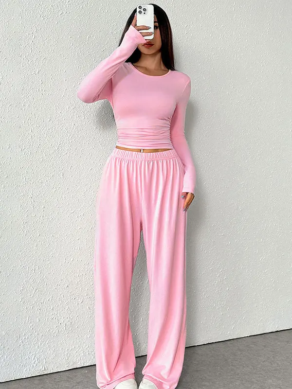 ゆったりとしたストレートレッグのワイドカジュアルパンツ レディース エレガントで快適なミッドウエスト/ローウエストパンツ PVC素材/PU素材