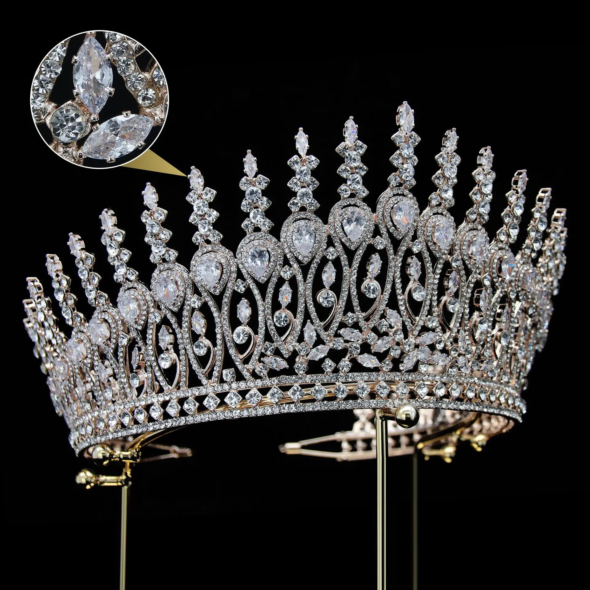 Silver Color Crystal Queen Big Crown Tiara Rhinestone Wedding Tiaras Women Pageant Prom Crowns Bridal Hair Accessories Jewelry