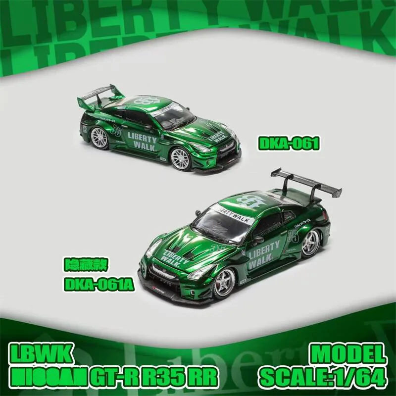 

DemonKingAuto 1:64 LBWK R35-RR Chrome Green Die-Cast Car Model Miniature Gifts