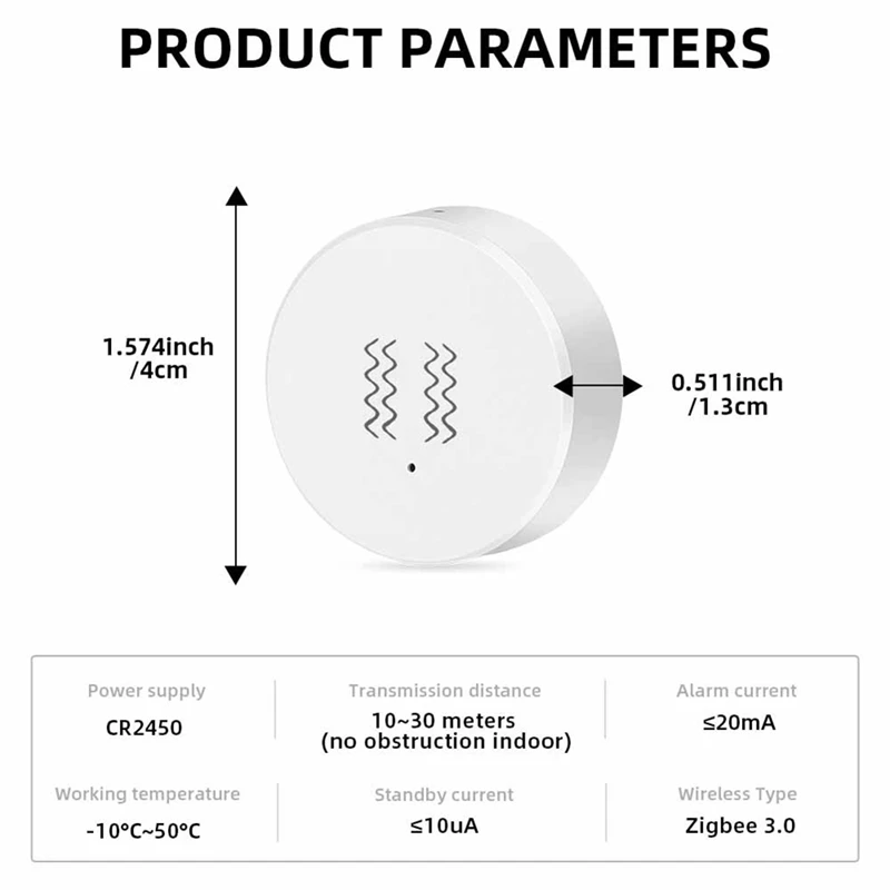2025 Nuovo Tuya Zigbee Sensore di vibrazione intelligente Monitoraggio in tempo reale Allarme rilevamento porte e finestre Sensore di protezione di sicurezza intelligente
