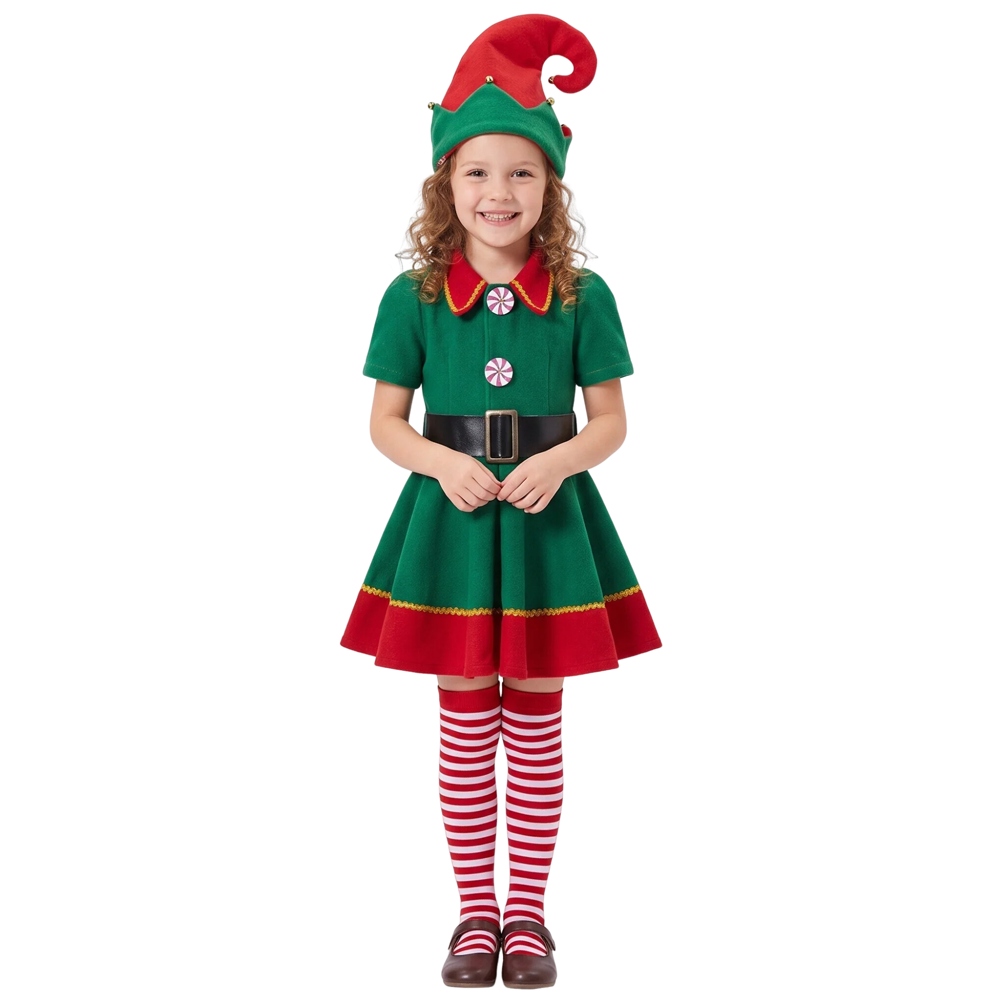 2026 Boys Girls Christmas Costume Tops Pants Hat Belt Children Carnival Party Xmas Birthday Outfit Green Elves Dress Clothes