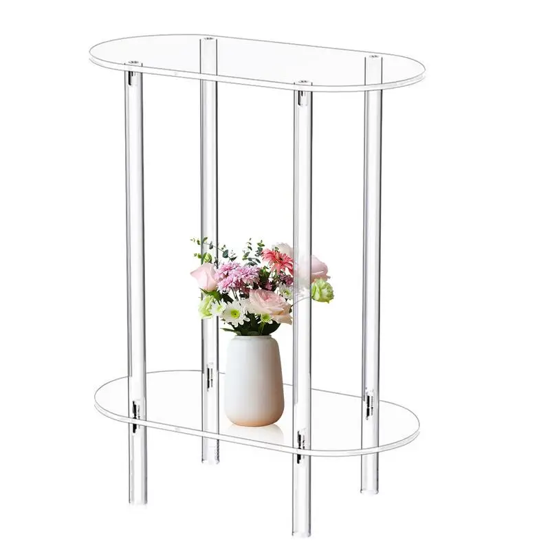 

Fashionable Clear Acrylic Oval End Table 2-tier Transparent Narrow Side Table For Living Room Small Bedside Nightstand Table