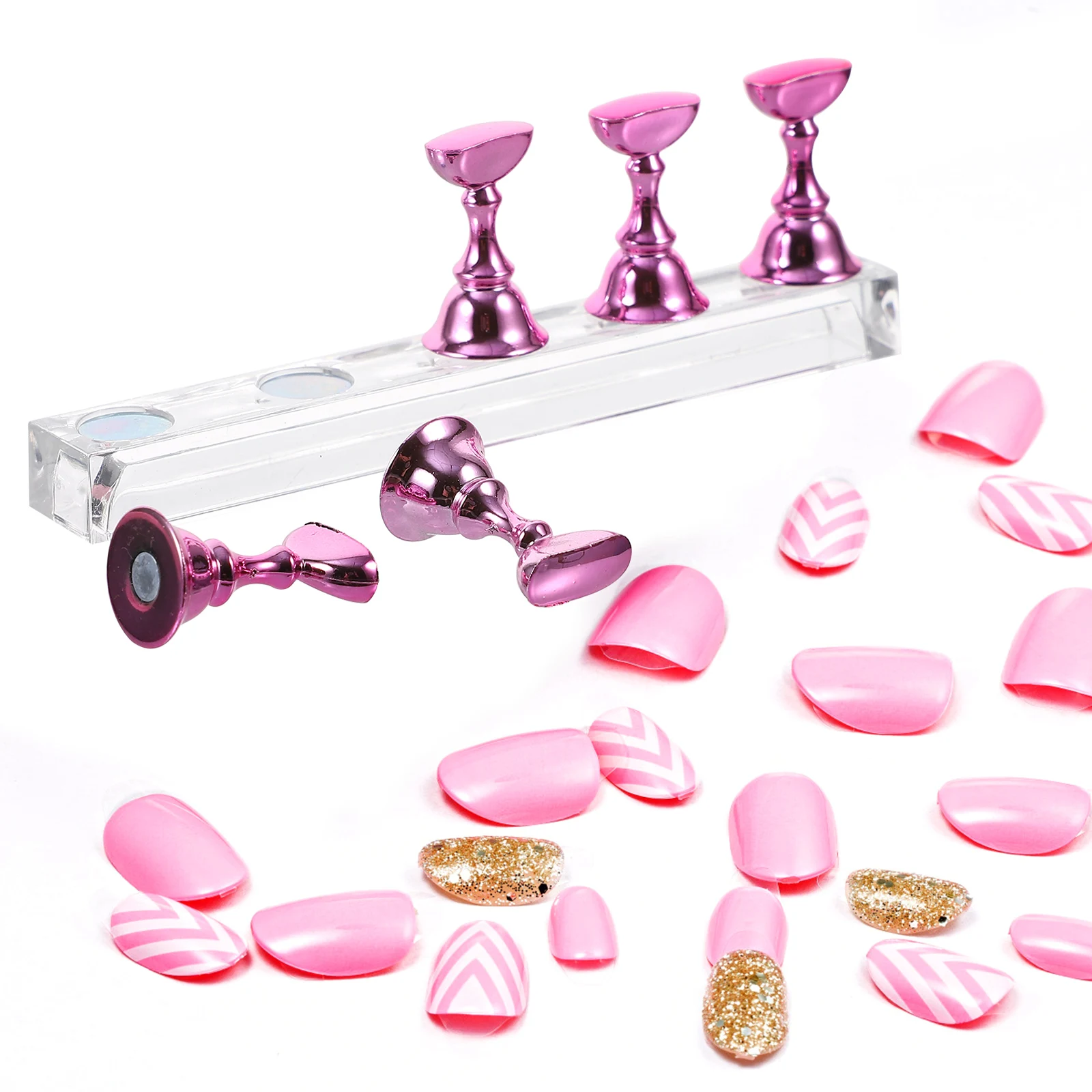 

20 Pcs Magnetic Armor Display Stand Fake Nails Practice Hand Plastic Manicure Tool